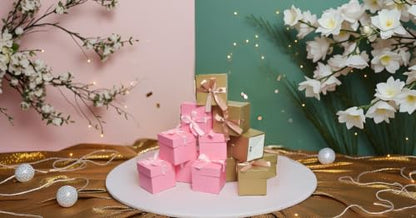 Gift Box with Lid for present, 12pcs,Collapsible, 4"×4"×4" - color: Gold & Pink, size: 4 x 4 x 4 Inch