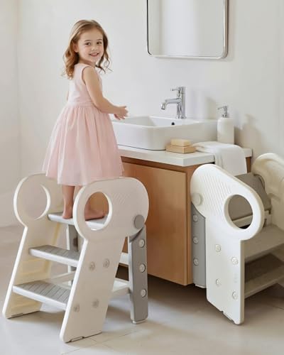 Soladder Foldable Toddler Step Stool for Bathroom Sink,Gray - color: Gray