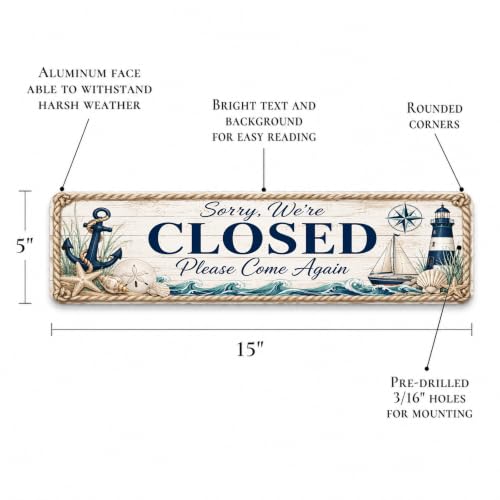 Closed Coastal Business Sign — Metal Open/Closed Storefront Sign for shop - style: CLOSED