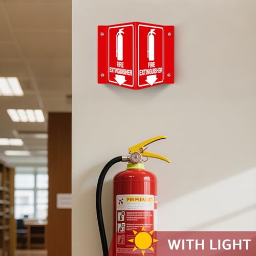 T&R Fire Extinguisher Sign, Fire Extinguisher with Down Arrow - 8 Pack - 8 x 6 Inches Glow-In-The-Dark Acrylic, 4 pre-drilled holes, Includes Matching Screws, Use for Home Office/Business - color: V - 8 Pack - Glow In The Dark