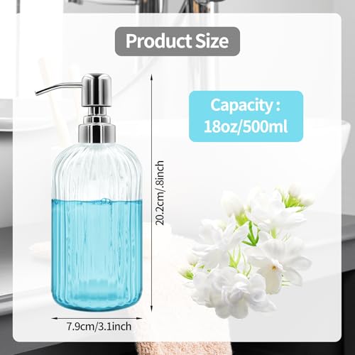 18 Oz Glass Soap Dispenser with Stainless Steel Pump, Modern Ribbed Design Refillable Liquid Soap Bottle for Bathroom, Kitchen, Hand Soap, Dish Soap, or Lotion - color: Transparent