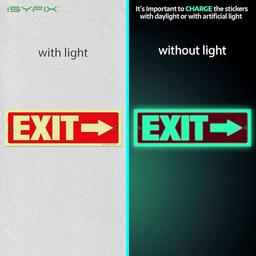 iSYFIX Exit Signs with Directional Right Arrow, 2 Pack, 12x4 Inch - color: Plastic Right Glow, size: 2 Pk 12x4