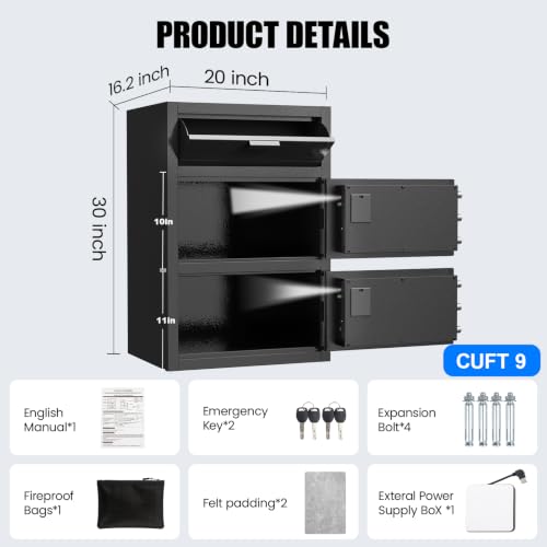 Large Drop Safe for Business, Biometric Cash Safe with Drop Slot Anti-Fishing, Fingerprint and Key Digital Lock, Fireproof Bag, 9 Cu.ft Heavy Duty Deposit Drop Box Safe for Money Retail Store