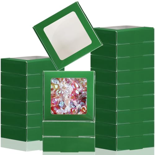 Zonon 30 Pcs Kraft Paper Boxes with Window 4.13x4.13x1.18inch (Dark Green) - color: Dark Green
