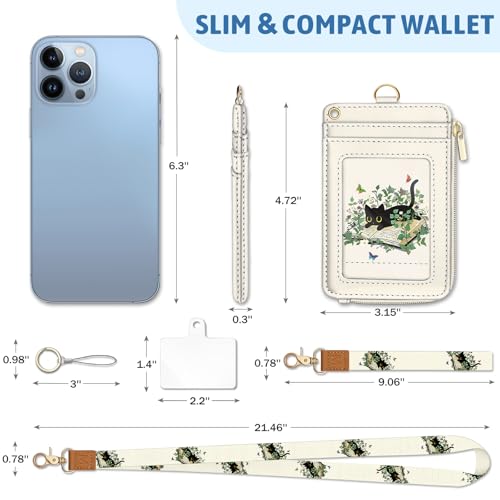 Piefly Black Cat Book Lanyard Wallet with ID Badge Holder, Small RFID Slim - color: Black Cat