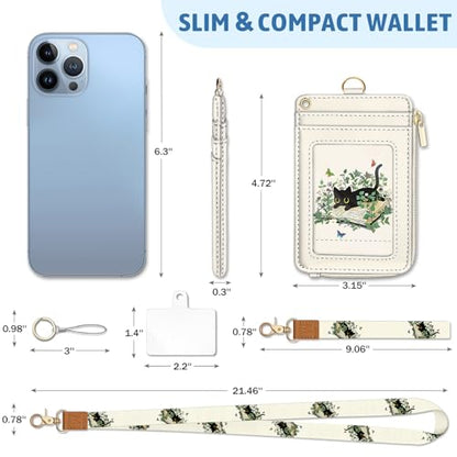 Piefly Black Cat Book Lanyard Wallet with ID Badge Holder, Small RFID Slim - color: Black Cat