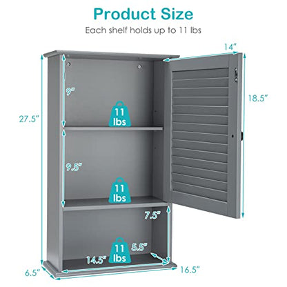 COSTWAY Bathroom Wall Cabinet, Large Capacity Storage Cabinet (Grey) - color: Grey