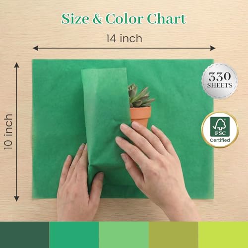 Koogel 330 Sheets Green Tissue Paper, 5 Shades, 14 X 10 inches - color: Assorted Green