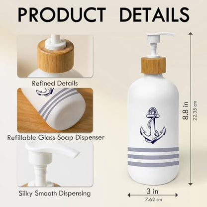 Nautical Soap Dispenser, Coastal Beach Glass Dish Soap Dispenser for Kitchen, Nautical Boat Anchor Ocean Refillable Handsoap Pump Bottle for Bathroom Countertop Kitchen - color: Nautical