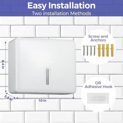 Stardrix Multifold Paper Towel Dispenser Wall Mount (White) – Large Capacity C-Fold, Trifold, and Folded Commercial Hand Towels Holder for Bathroom & Restroom – Adhesive or Screw Mounted - color: White