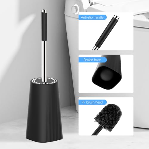 SetSail Toilet Brush, Compact Size Toilet Bowl Brush and Holder Toilet Brushes for Bathroom with Stainless Steel Handle Toilet Cleaner Brush with Durable Scrubbing Bristles, Splash-Proof - color: Black, size: 1 pack