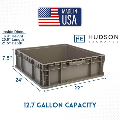 Hudson Exchange 24 x 22 x 7.5 (2 Pack) Straight Wall Handled Storage Container Tote, Gray/Brown