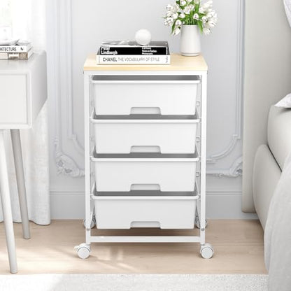 SYKIARIOL Rolling Cart with Drawers, 4-Drawer Utility Cart, Bright White - color: Bright White