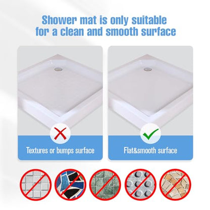 Shower Mat Non-Slip Bath Mat for Tub and Shower Stall,200+ Suction Cups with Drain Holes, Quick Dry Machine Washable, Extra Grip for Stand Up Showers, Bathroom Essentials 24x24 Inch (White) - color: White