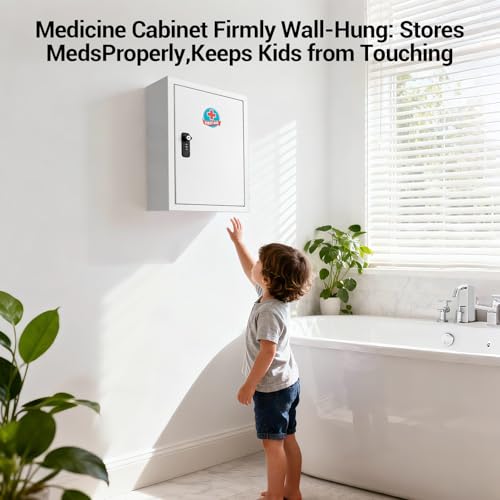 Locking Medicine Cabinet with Combination Lock and Safety Key