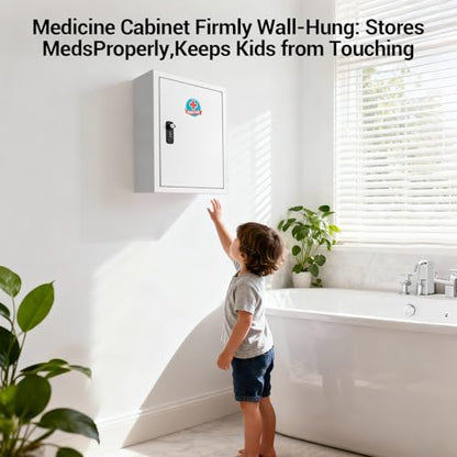 Locking Medicine Cabinet with Combination Lock and Safety Key