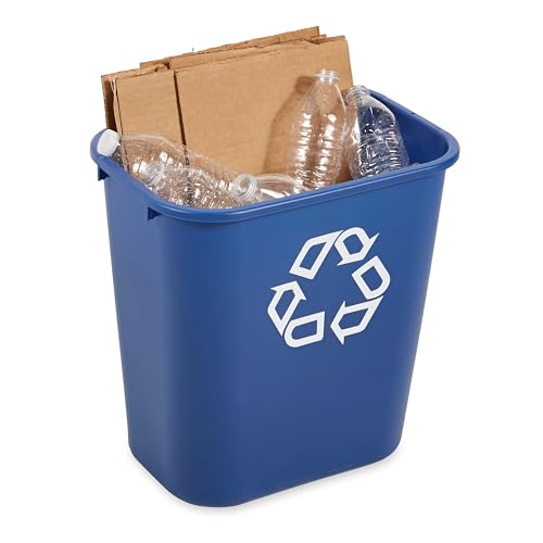 Rubbermaid Commercial Products Deskside Recycling Can, 7-Gallon/28-Quart, Blue Recycling Symbol, Plastic, for Bedroom/Bathroom/Office/Under Desk/Sink - color: Blue, size: 7 Gallons