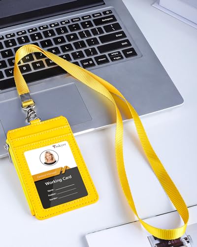 Teskyer ID Badge Holder with Lanyard, Lanyard Wallet, Bright Dark Pink - color: Bright Yellow, size: 3.1" x 4.7"