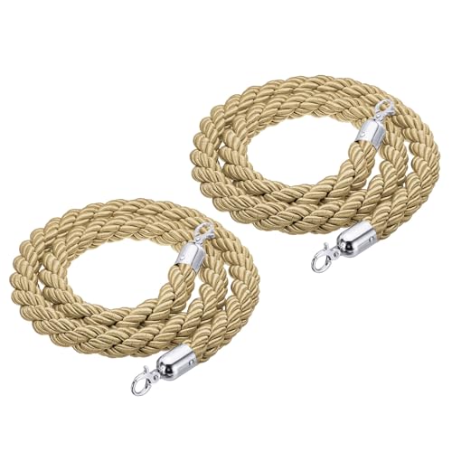 PATIKIL Stanchion Rope 1.5m/5Ft Barrier Silver Hook Champagne Gold 2 Pack - color: Champagne Gold/Silver