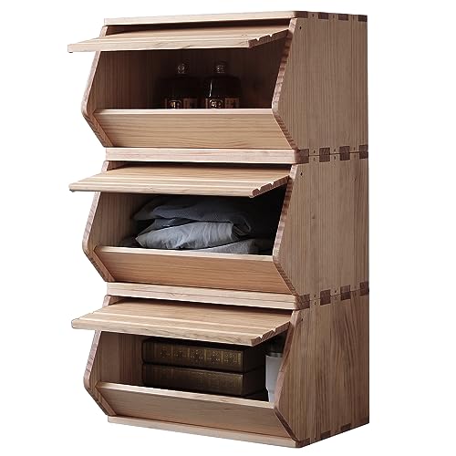 Stackable Solid Wood Storage Chests, Modular Bins with Lids, 7.75"W - size: 15.25"D x 7.75"W x 12.25"H