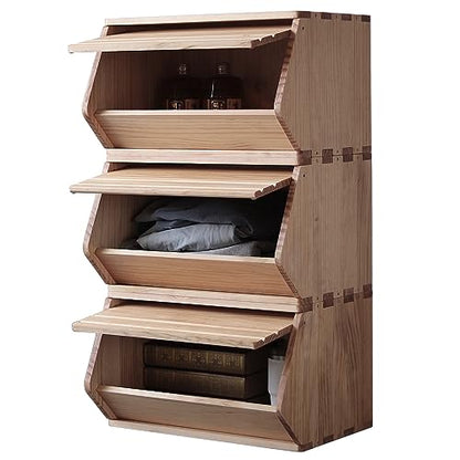 Stackable Solid Wood Storage Chests, Modular Bins with Lids, 7.75"W - size: 15.25"D x 7.75"W x 12.25"H