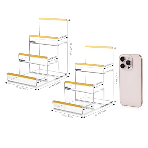 2 Pack 3-Tier Acrylic Wallet Display Stands, Gold Trim Purse Display Stand - size: 3 Tier (2 Pack)