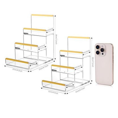 2 Pack 3-Tier Acrylic Wallet Display Stands, Gold Trim Purse Display Stand - size: 3 Tier (2 Pack)