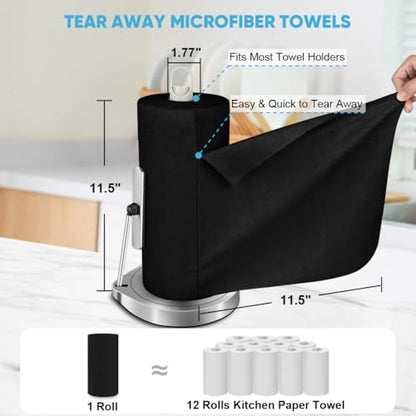 AIDEA Microfiber Cleaning Cloth Roll-75PK, Black Paper Towels 11.5"×11.5" - color: Black
