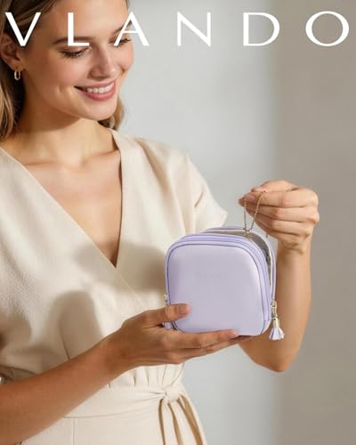 VLANDO 2-Layer Jewelry Organizer for Travel,Rings,Earrings,Necklaces - color: Mist Purple