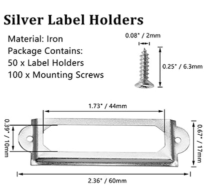 50 PCS Metal Label Holders 60x17mm Silver with Screws - color: Silver, 60x17mm