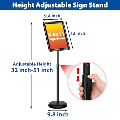 8.5x11 Sign Holder Stand - Adjustable Floor Standing Sign Stand - color: Black, size: 8.5"x11"-1Pack