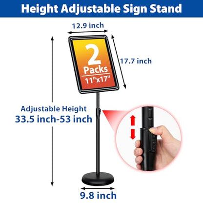 2Pack 11x17 Sign Stand - Adjustable Floor Standing Sign Holder - color: Black, size: 11"x17"-2Pack