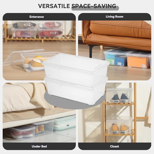 novelinks 8 Pack 6 Quart Clear Plastic Shoe Storage Bins with Lids (Clear) - size: Clear 8Pack