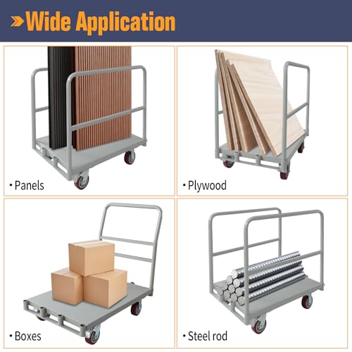 2-in-1 Heavy Duty Platform Truck Push Cart Dolly, Industrial Foldable Large Flatbed Cart with Wheels, 2 Side Handrails for Groceries, Garage, Warehouse Loading and Storage