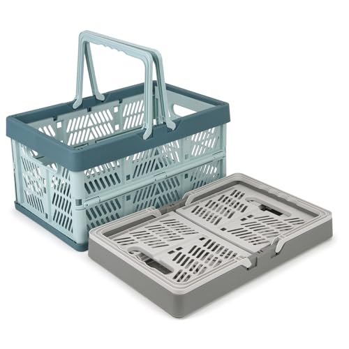 2-Pack Foldable Storage Baskets, 20L Collapsible Crates PP Grey+Blue - color: Grey + Blue