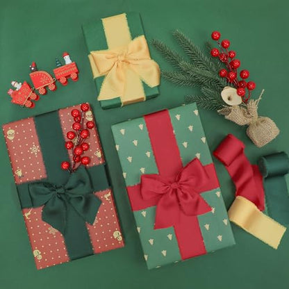 Keypan Christmas Frayed Satin Chiffon Ribbon, 1.5 Inches, 21 Yards - color: Christmas Set