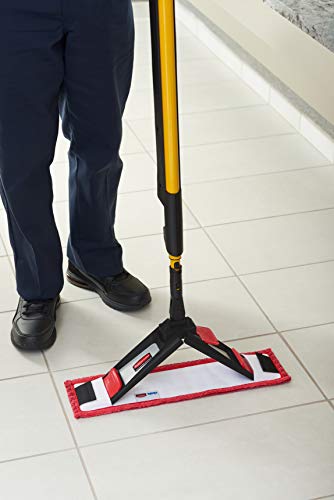 Rubbermaid Commercial Products 18 inch Adaptable Flat Mop Microfiber Pad, Red, for Janitorial/Professional Cleaners and Light-Duty Cleaning/Mopping with Tab/Pocket Functions
