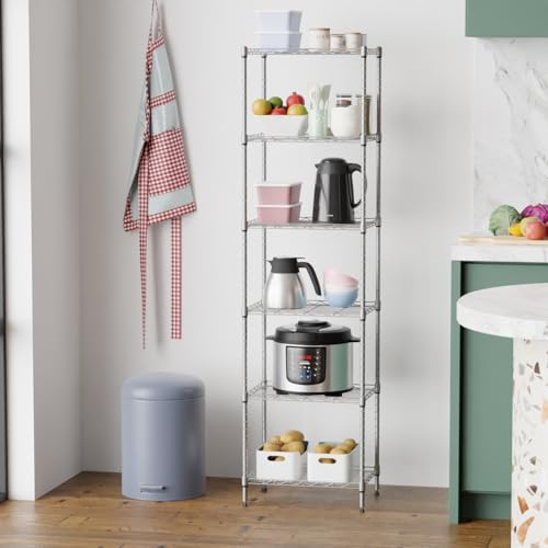 FDW | 6-Tier Wire Shelf | 17" x 12" x 64" | Chrome - color: Chrome, size: 6-Shelf Small No Wheels
