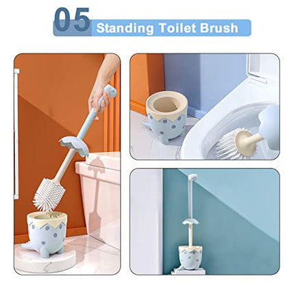 Toilet Brush Dinosaur Shape,Cute Shape Look, TPR Bristles Round Brush, Compact Size Toilet Brushes Floor Standing, 1-Pack - color: Blue