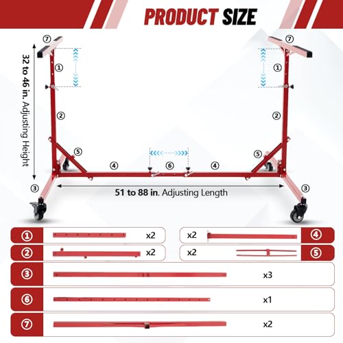 Aurelema Large Folding Pick up Bed Dolly Truck Bed Stand Auto Body Dolly that Holds up to 600 Lbs Red Automotive Body Cart Truck Lifter