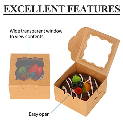 KPOSIYA 10pcs Small Cookie Boxes with Window, 4x4x2.5 Brown Bakery Box - color: Brown, size: 10