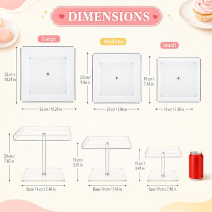 3 Piece Acrylic Cupcake Stand, Acrylic Dessert Table Display Set Clear Square Serving Trays Buffet Risers for Birthday Wedding Baby Shower Dessert Display