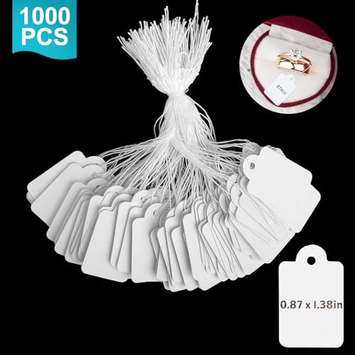 1.38 x 0.87 inch Price Tags with Strings Attached, White Marking Merchandise Hang Tags Labels, 1000Pcs