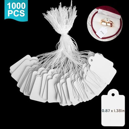 1.38 x 0.87 inch Price Tags with Strings Attached, White Marking Merchandise Hang Tags Labels, 1000Pcs
