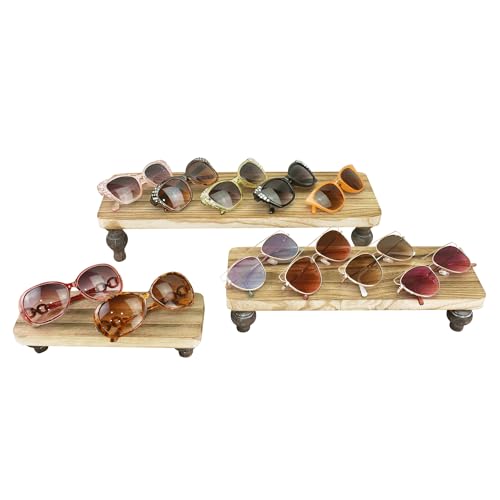 Ikee Design 3 Pcs Wooden Display Riser Stand, jewelry eyewear display stand - color: Oak, 3 pcs