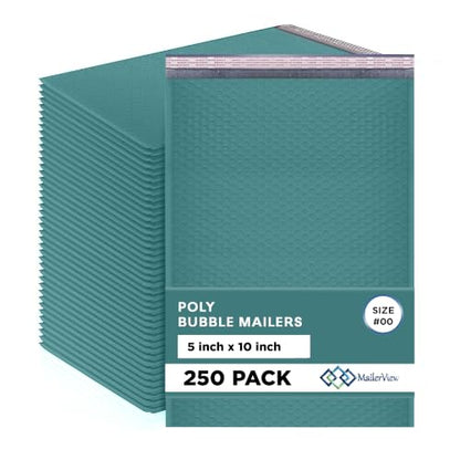Green Bubble Mailers 5x10, Self Seal Poly Padded Envelopes #00, 250 Pack - color: Green, size: 5"x10" / 250 Pack