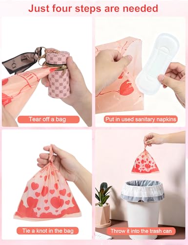 Sanitary Napkin Disposal Bags with Dispenser, Feminine Hygiene Disposal Bags, 225 Pcs 13"x9" Thick Heavy-Duty for Tampon & Napkin Privacy, Portable Refill Bags for Women Travel Home & Party