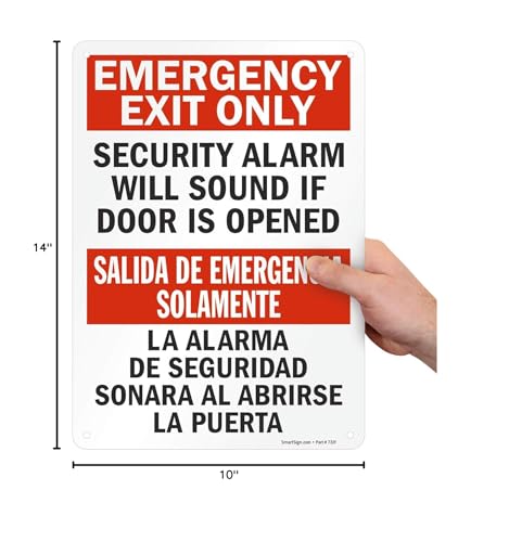 SmartSign "Emergency Exit Only - Security Alarm Will Sound If Door Is Opened" Bilingual Sign | 10" x 14" Plastic