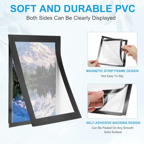 PATIKIL 4 x 6 Inch Magnetic Sign Holder, 12Pcs Self-Adhesive Soft Magnetic Border Wall Mount PVC Picture Frames Document Holder for Wall Window Home Office Store Poster, Black - color: Black