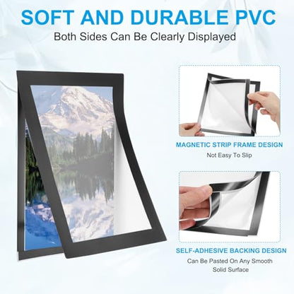 PATIKIL 4 x 6 Inch Magnetic Sign Holder, 12Pcs Self-Adhesive Soft Magnetic Border Wall Mount PVC Picture Frames Document Holder for Wall Window Home Office Store Poster, Black - color: Black